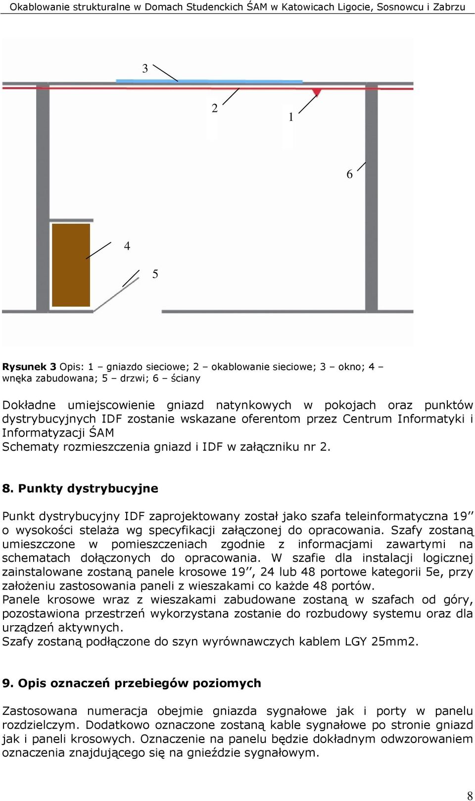 Punkty dystrybucyjne Punkt dystrybucyjny IDF zaprojektowany został jako szafa teleinformatyczna 19 o wysokości stelaŝa wg specyfikacji załączonej do opracowania.