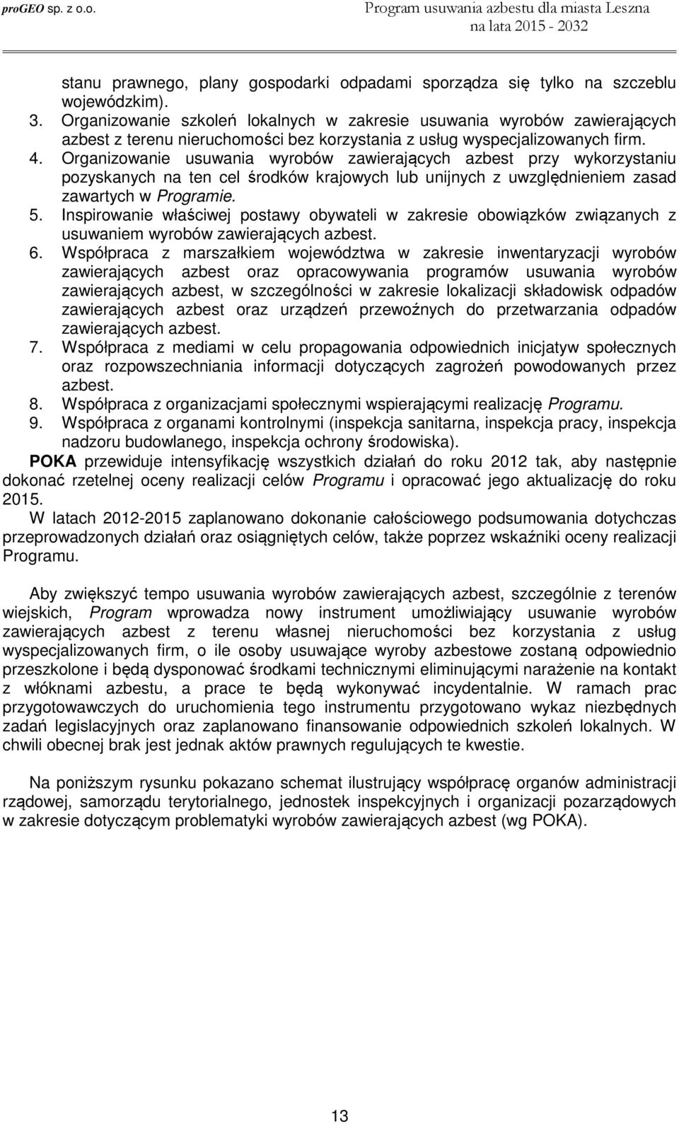 Organizowanie usuwania wyrobów zawierających azbest przy wykorzystaniu pozyskanych na ten cel środków krajowych lub unijnych z uwzględnieniem zasad zawartych w Programie. 5.