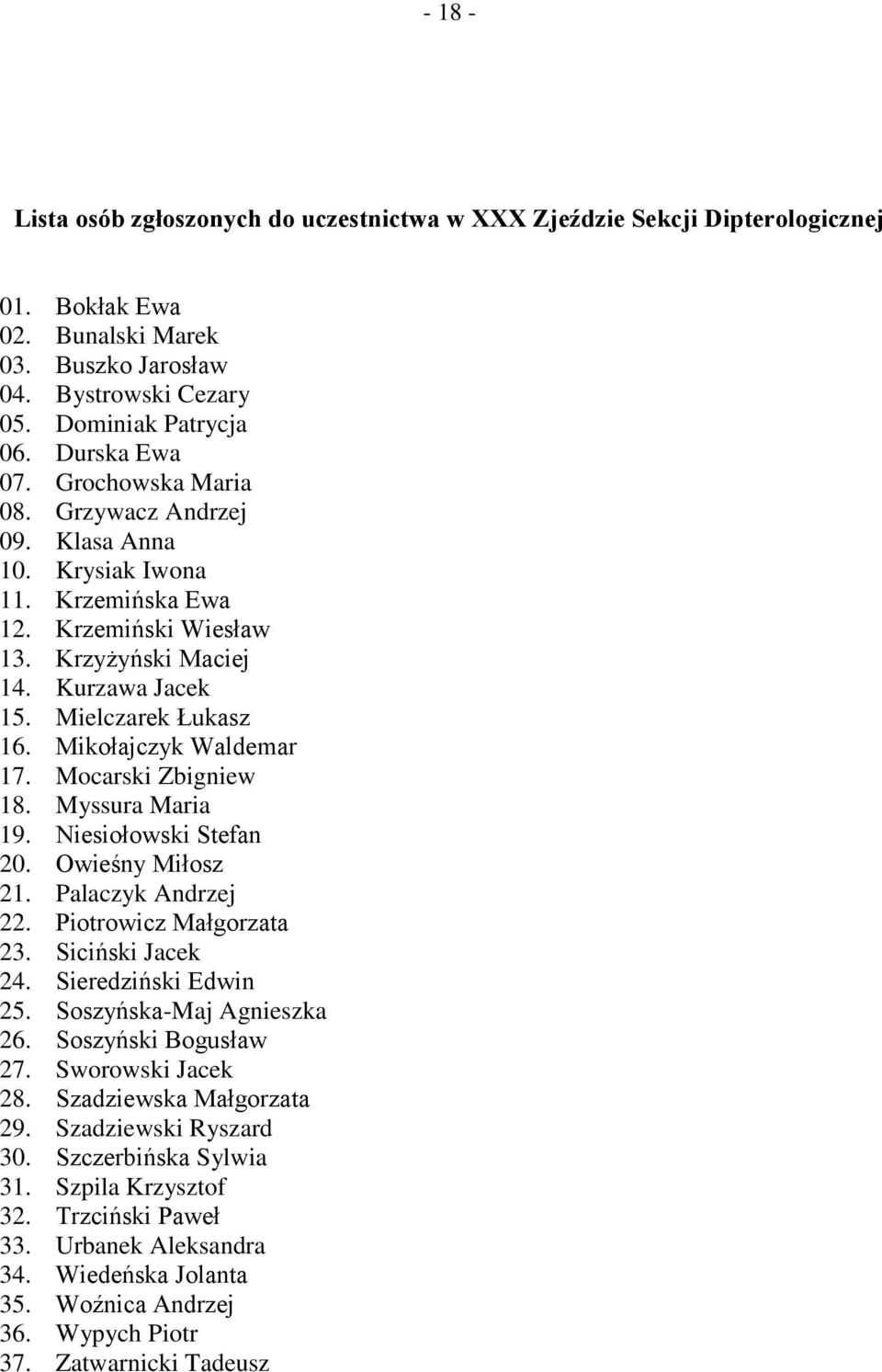 Mikołajczyk Waldemar 17. Mocarski Zbigniew 18. Myssura Maria 19. Niesiołowski Stefan 20. Owieśny Miłosz 21. Palaczyk Andrzej 22. Piotrowicz Małgorzata 23. Siciński Jacek 24. Sieredziński Edwin 25.