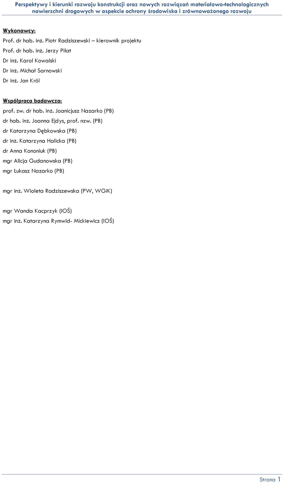 nzw. (PB) dr Katarzyna Dębkowska (PB) dr inż.
