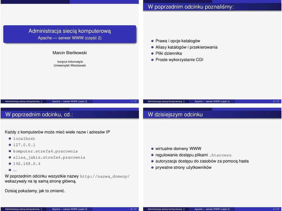 : W dzisiejszym odcinku Każdy z komputerów może mieć wiele nazw i adresów IP localhost 127.0.0.1 komputer.strefa4.