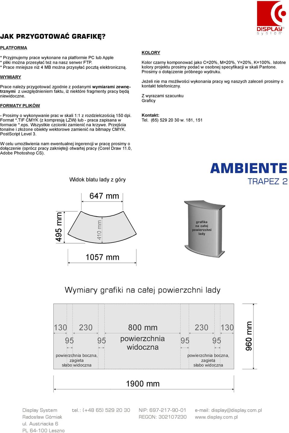 Wymiary grafiki na całej powierzchni lady