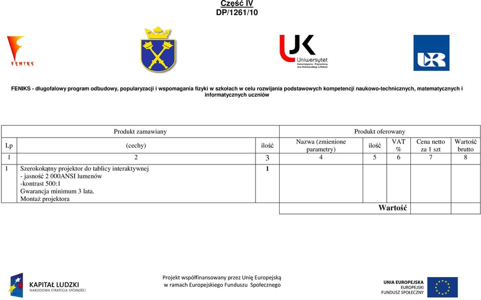 szt brutto 2 3 4 5 6 7 8 Szerokokątny projektor do tablicy interaktywnej - jasność 2 000ANSI lumenów -kontrast 500: Gwarancja