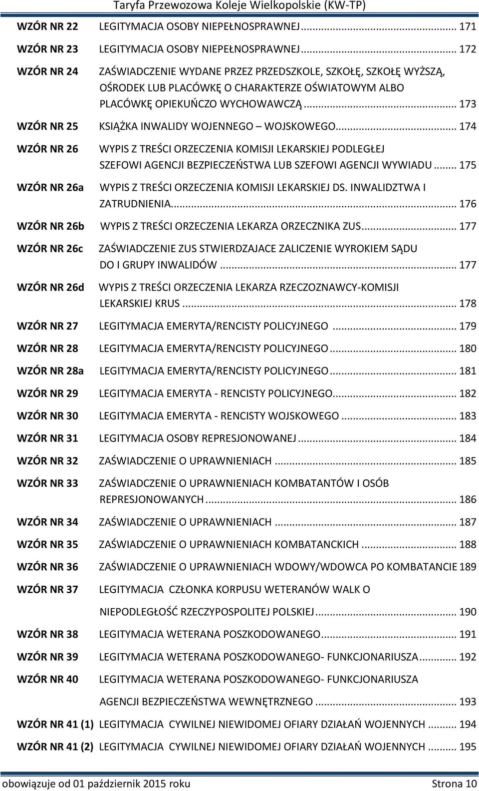.. 173 WZÓR NR 25 KSIĄŻKA INWALIDY WOJENNEGO WOJSKOWEGO... 174 WZÓR NR 26 WZÓR NR 26a WYPIS Z TREŚCI ORZECZENIA KOMISJI LEKARSKIEJ PODLEGŁEJ SZEFOWI AGENCJI BEZPIECZEŃSTWA LUB SZEFOWI AGENCJI WYWIADU.