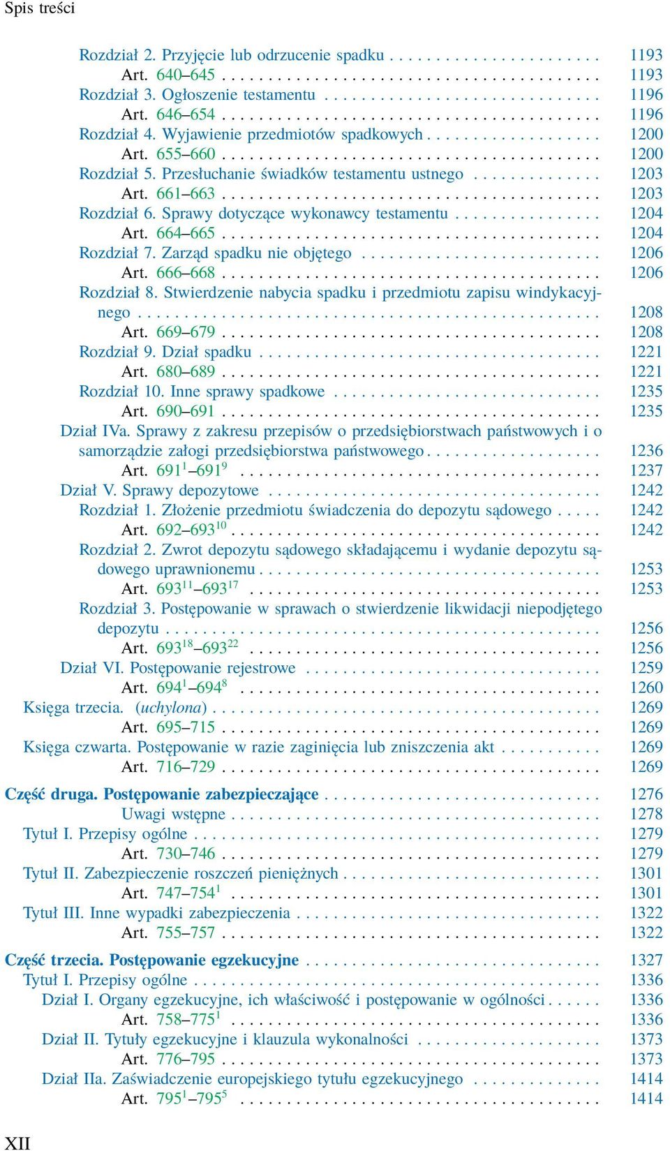 Przesłuchanie świadków testamentu ustnego.............. 1203 Art. 661 663......................................... 1203 Rozdział 6. Sprawy dotyczące wykonawcy testamentu................ 1204 Art.