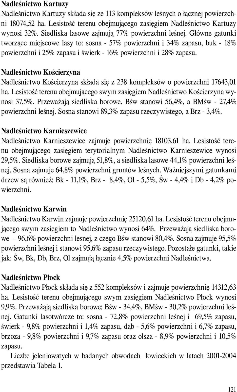 Główne gatunki tworzące miejscowe lasy to: sosna - 57% powierzchni i 34% zapasu, buk - 18% powierzchni i 25% zapasu i świerk - 16% powierzchni i 28% zapasu.