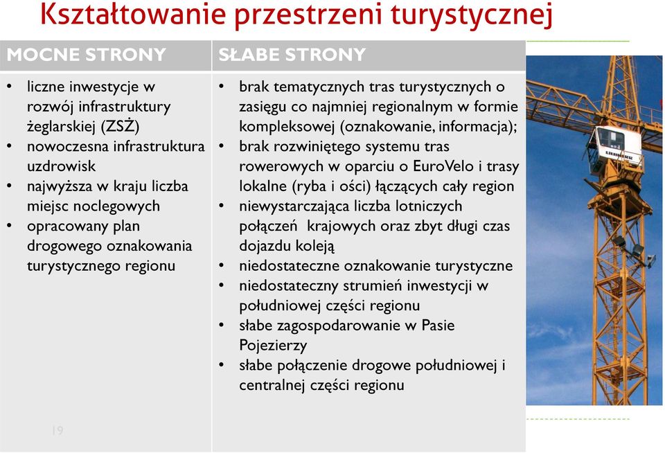 rozwiniętego systemu tras rowerowych w oparciu o EuroVelo i trasy lokalne (ryba i ości) łączących cały region niewystarczająca liczba lotniczych połączeń krajowych oraz zbyt długi czas dojazdu koleją