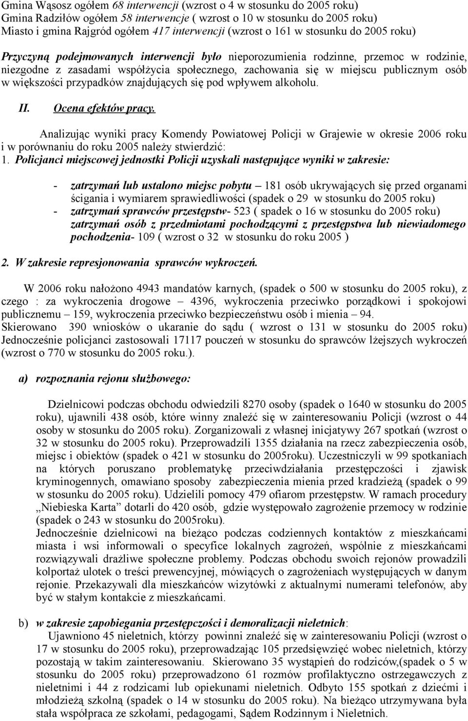 publicznym osób w większości przypadków znajdujących się pod wpływem alkoholu. II. Ocena efektów pracy.