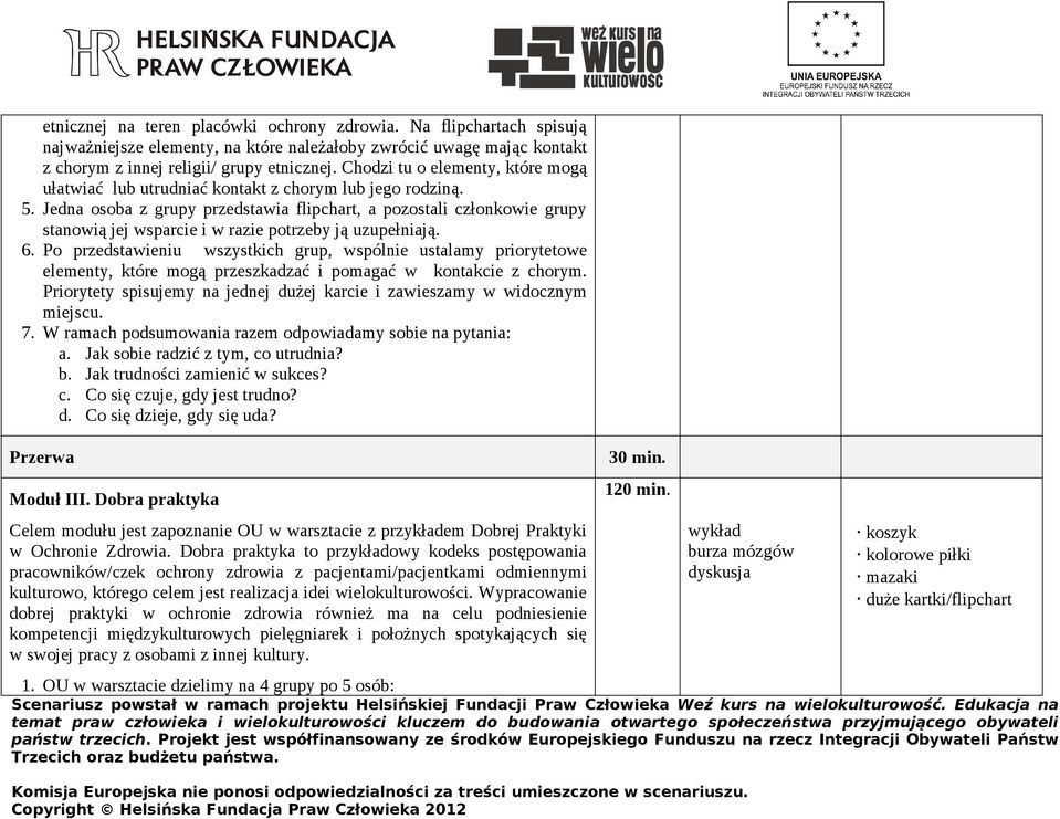 Jedna osoba z grupy przedstawia flipchart, a pozostali członkowie grupy stanowią jej wsparcie i w razie potrzeby ją uzupełniają. 6.