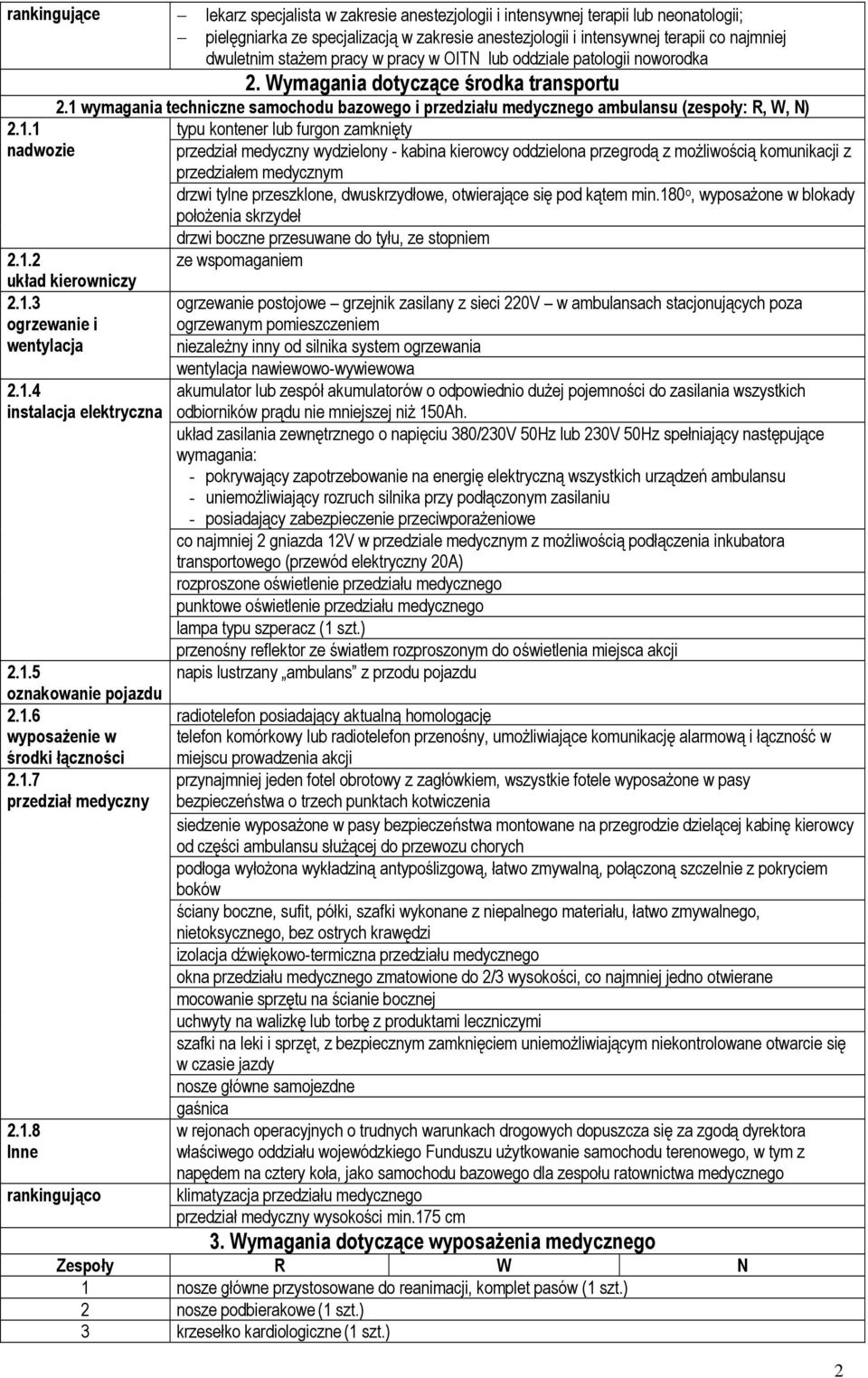 1 wymagania techniczne samochodu bazowego i przedziału medycznego ambulansu (zespoły: R, W, N) 2.1.1 nadwozie typu kontener lub furgon zamknięty przedział medyczny wydzielony - kabina kierowcy