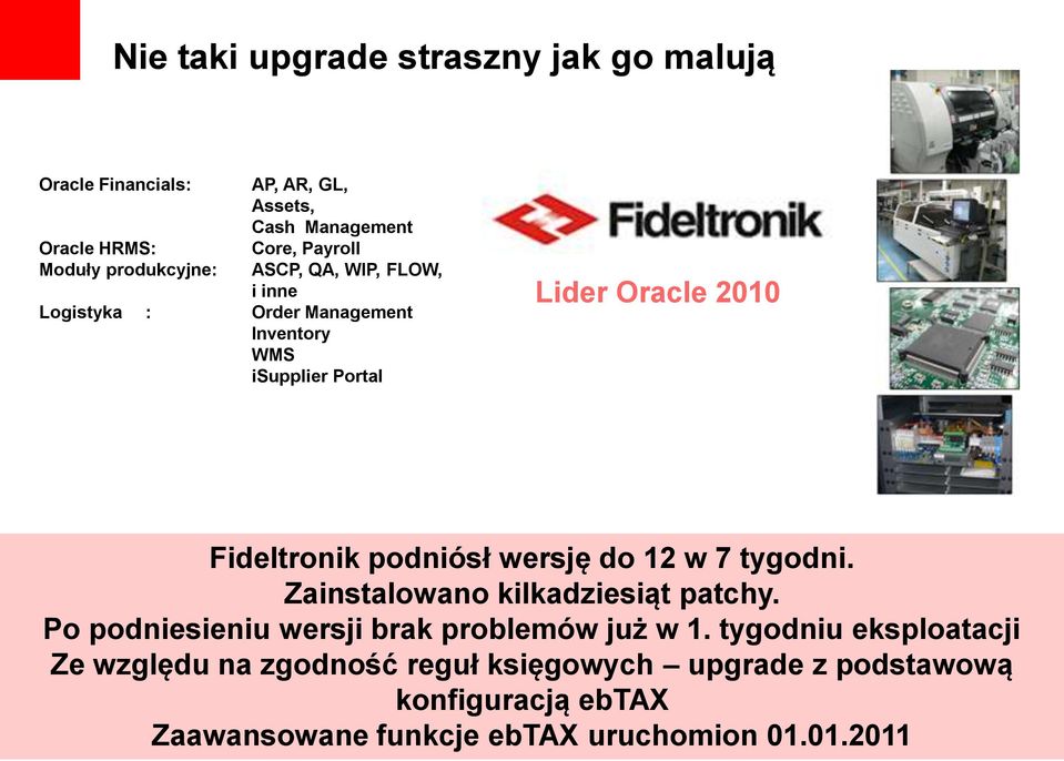 podniósł wersję do 12 w 7 tygodni. Zainstalowano kilkadziesiąt patchy. Po podniesieniu wersji brak problemów już w 1.