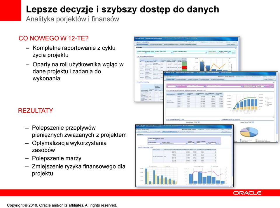 projektu i zadania do wykonania REZULTATY Polepszenie przepływów pieniężnych związanych z