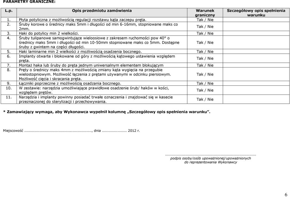 Śruby tulipanowe samogwintujące wieloosiowe z zakresem ruchomości pow 40 o średnicy maks 5mm i długości od min 10-50mm stopniowane maks co 5mm. Dostępne śruby z gwintem na części długości. 5. Haki laminarne min 2 wielkości z możliwością osadzenia bocznego.