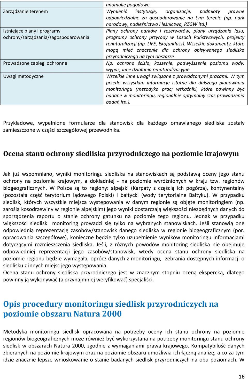 Lasach Państwowych, projekty renaturalizacji (np. LIFE, Ekofundusz). Wszelkie dokumenty, które mogą mieć znaczenie dla ochrony opisywanego siedliska przyrodniczego na tym obszarze Np.