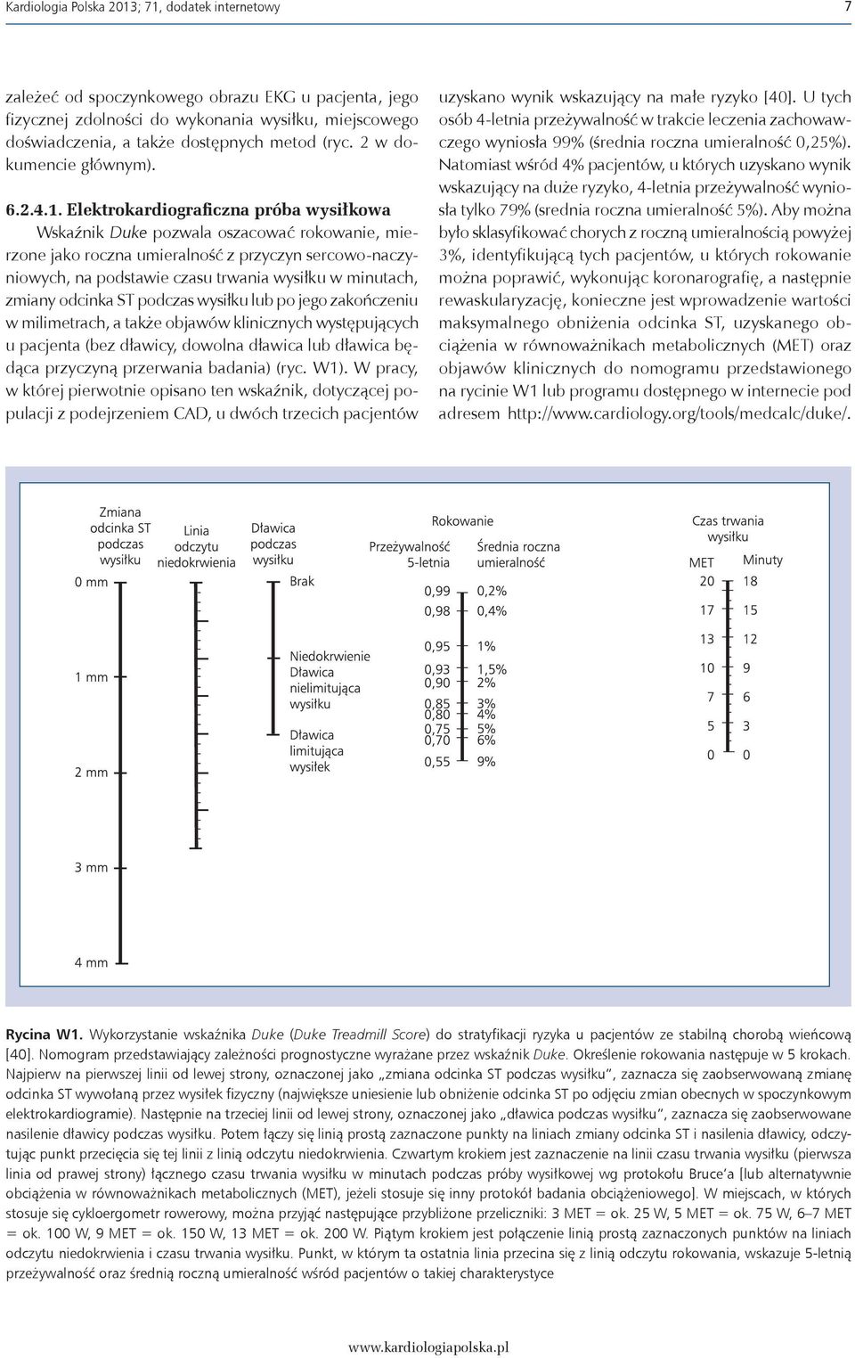 Elektrokardiograficzna próba wysiłkowa Wskaźnik Duke pozwala oszacować rokowanie, mierzone jako roczna umieralność z przyczyn sercowo-naczyniowych, na podstawie czasu trwania wysiłku w minutach,