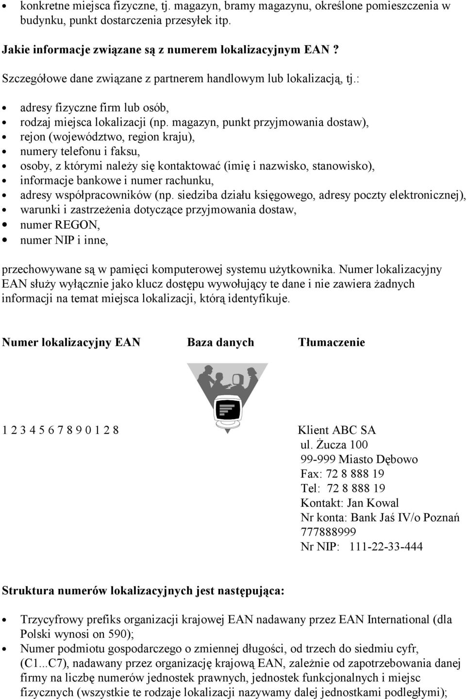 magazyn, punkt przyjmowania dostaw), rejon (województwo, region kraju), numery telefonu i faksu, osoby, z którymi należy się kontaktować (imię i nazwisko, stanowisko), informacje bankowe i numer