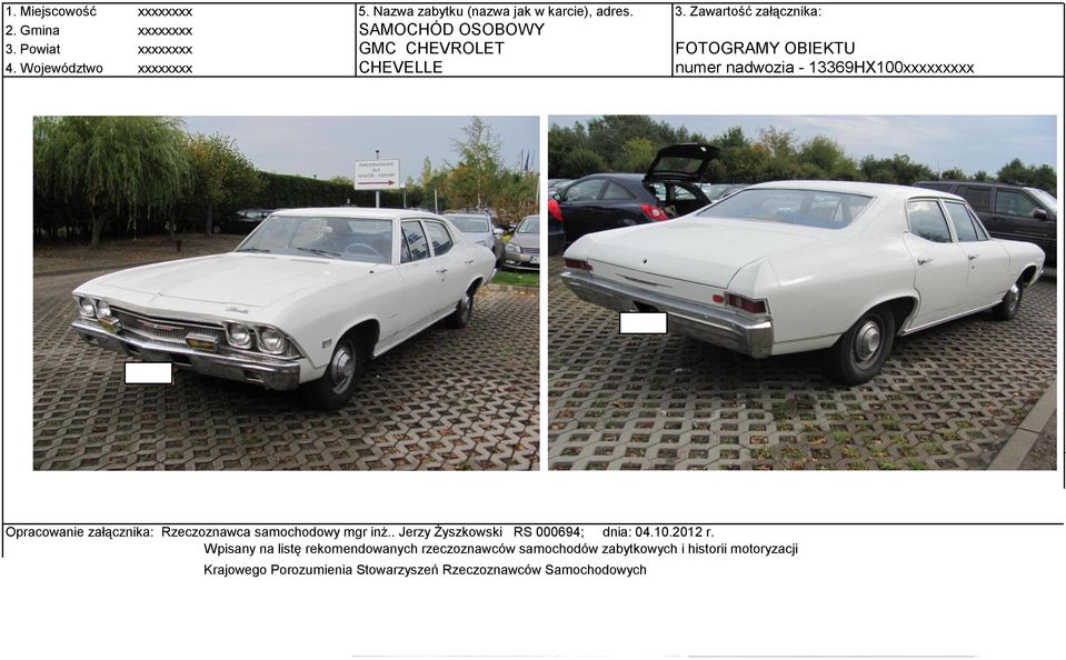 Województwo xxxxxxxx CHEVELLE numer nadwozia - 13369HX100xxxxxxxxx 40 Opracowanie załącznika: Rzeczoznawca samochodowy mgr inż.