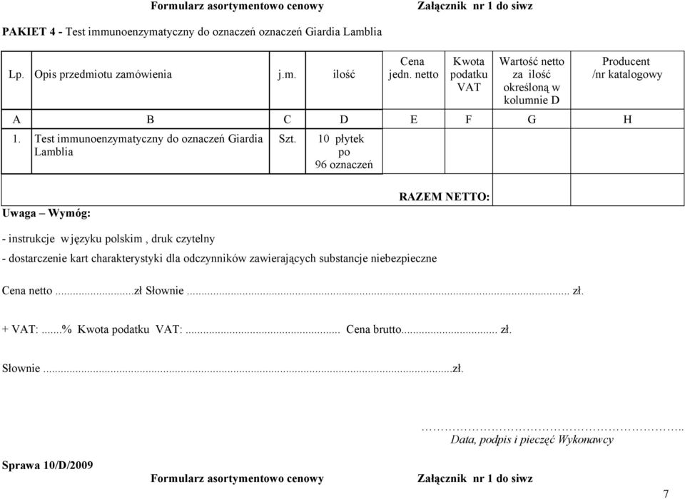 Test immunoenzymatyczny do Giardia Lamblia 10 płytek po 96 Uwaga Wymóg: - instrukcje w języku polskim,