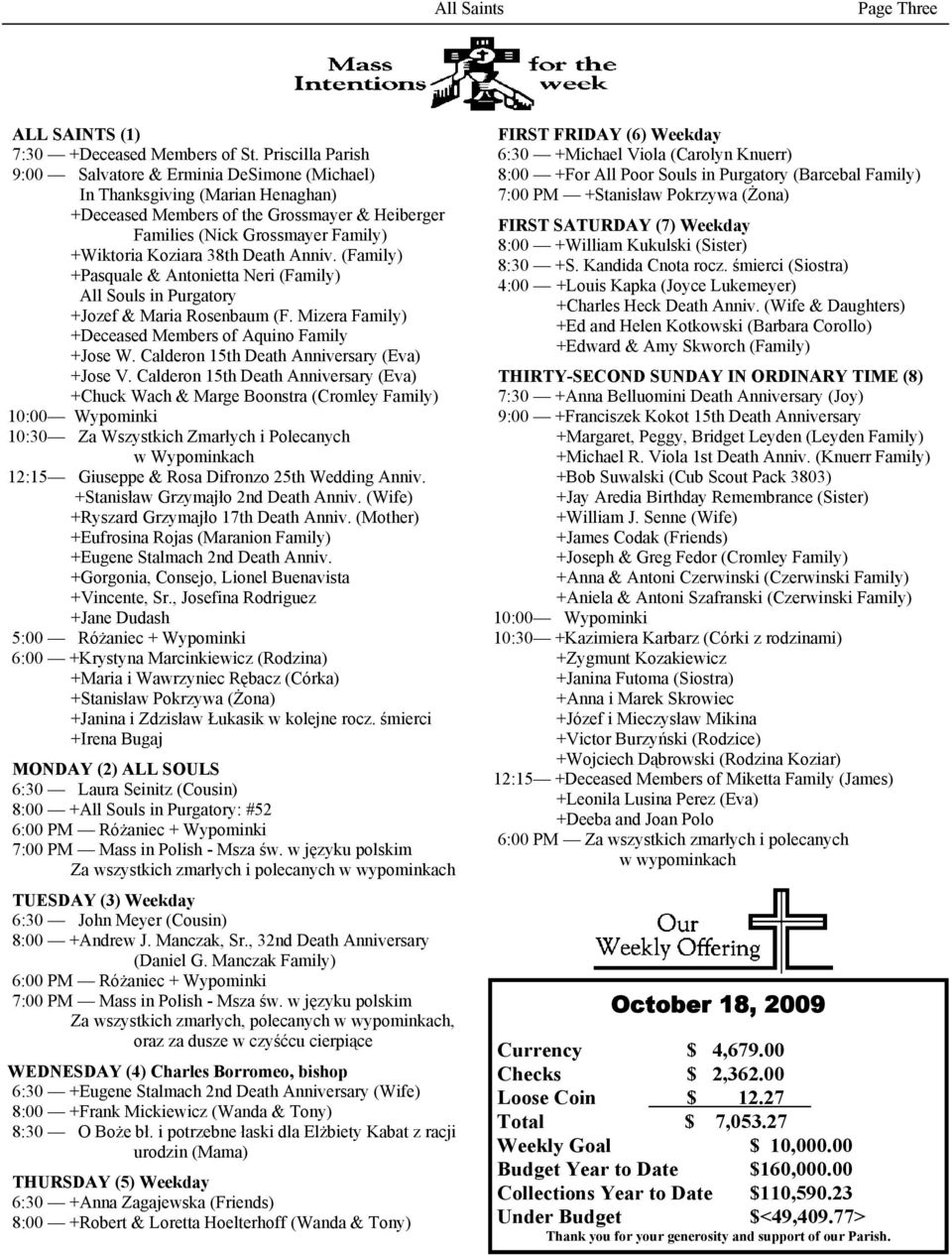 Death Anniv. (Family) +Pasquale & Antonietta Neri (Family) All Souls in Purgatory +Jozef & Maria Rosenbaum (F. Mizera Family) +Deceased Members of Aquino Family +Jose W.