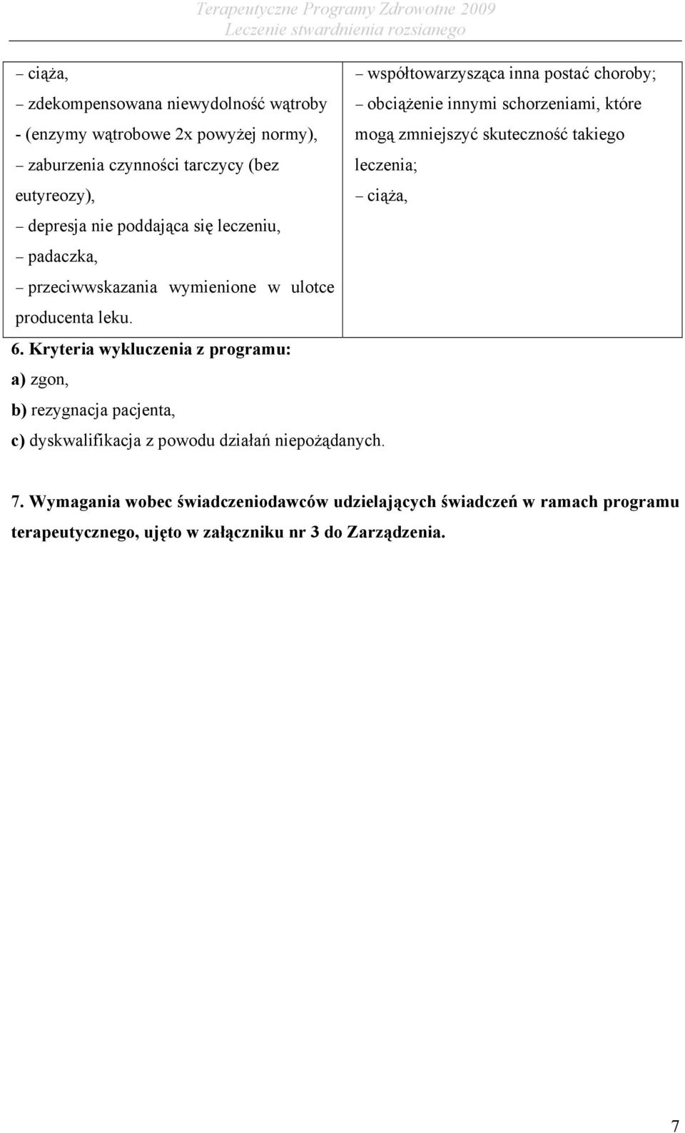 Kryteria wykluczenia z programu: a) zgon, b) rezygnacja pacjenta, c) dyskwalifikacja z powodu działań niepożądanych.