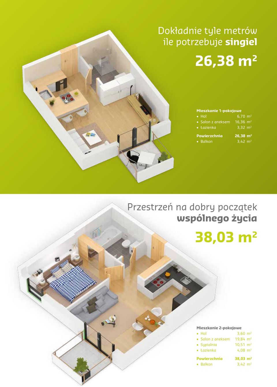 Przestrzeń na dobry początek wspólnego życia 38,03 m 2 Mieszkanie 2-pokojowe Hol 3,60 m 2