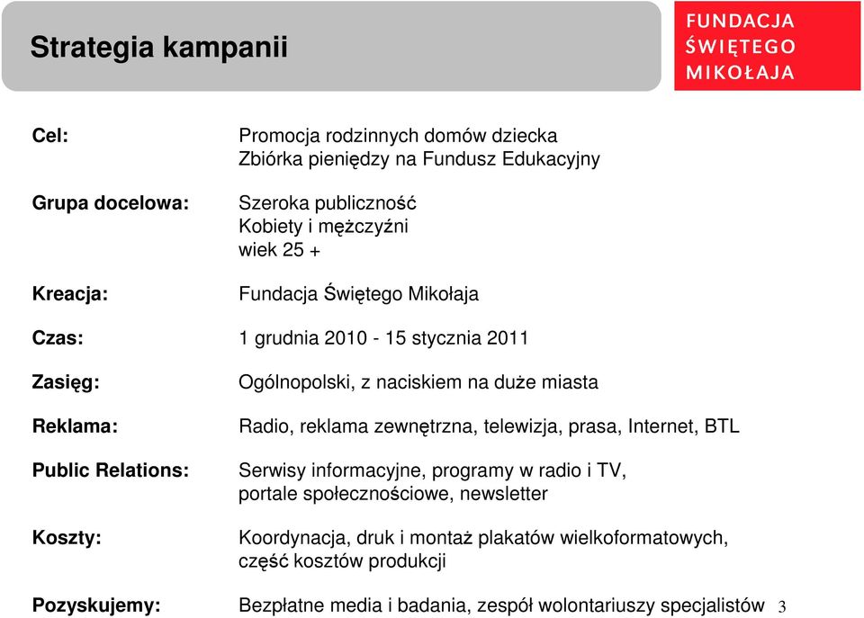 Ogólnopolski, z naciskiem na duŝe miasta Radio, reklama zewnętrzna, telewizja, prasa, Internet, BTL Serwisy informacyjne, programy w radio i TV, portale