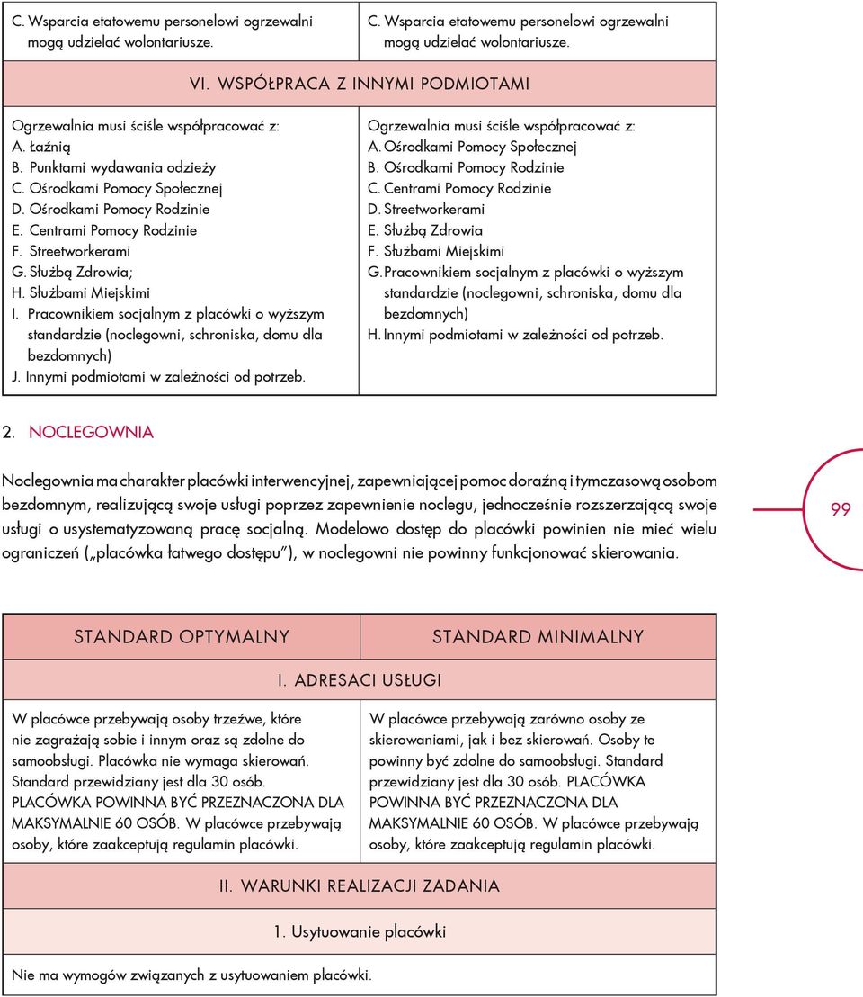Centrami Pomocy Rodzinie F. Streetworkerami G. Służbą Zdrowia; H. Służbami Miejskimi I. Pracownikiem socjalnym z placówki o wyższym standardzie (noclegowni, schroniska, domu dla bezdomnych) J.