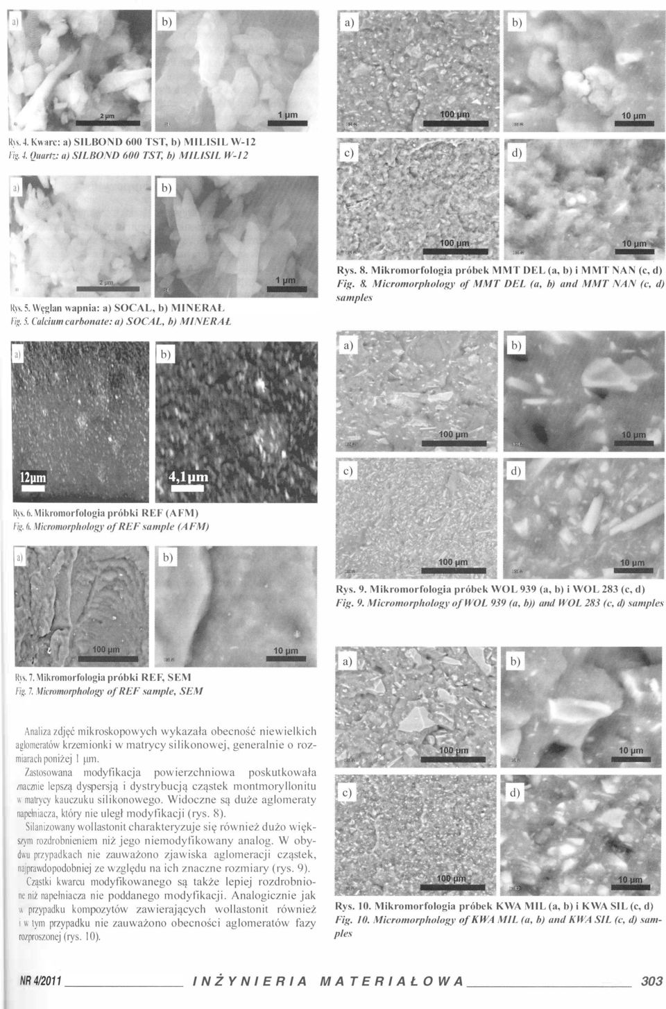 tology ofref sample (AFM) Fig. 6. Rys. 9. Mikromorfologia próbek WOL 939 (a, b) i WOL 283 (c, d) Fig. 9. Mieroll1orp!to[ogy ofwol 939 (a, b)) ad WOL 283 (e, d) sall1ples 10 11m i R)s. 7.