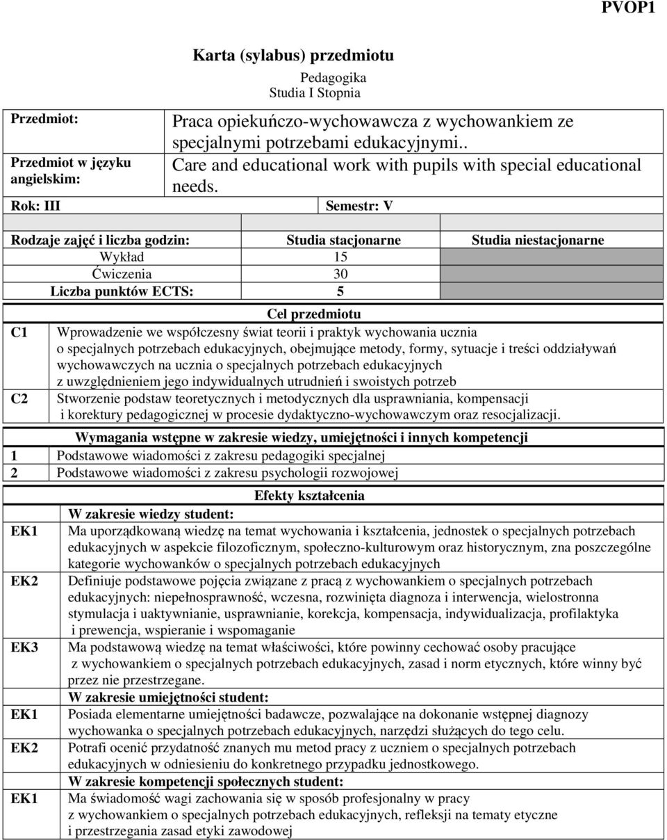 Semestr: V Rodzaje zajęć i liczba godzin: Studia stacjonarne Studia niestacjonarne Wykład 5 Ćwiczenia 30 Liczba punktów ECTS: 5 C C2 Cel przedmiotu Wprowadzenie we współczesny świat teorii i praktyk