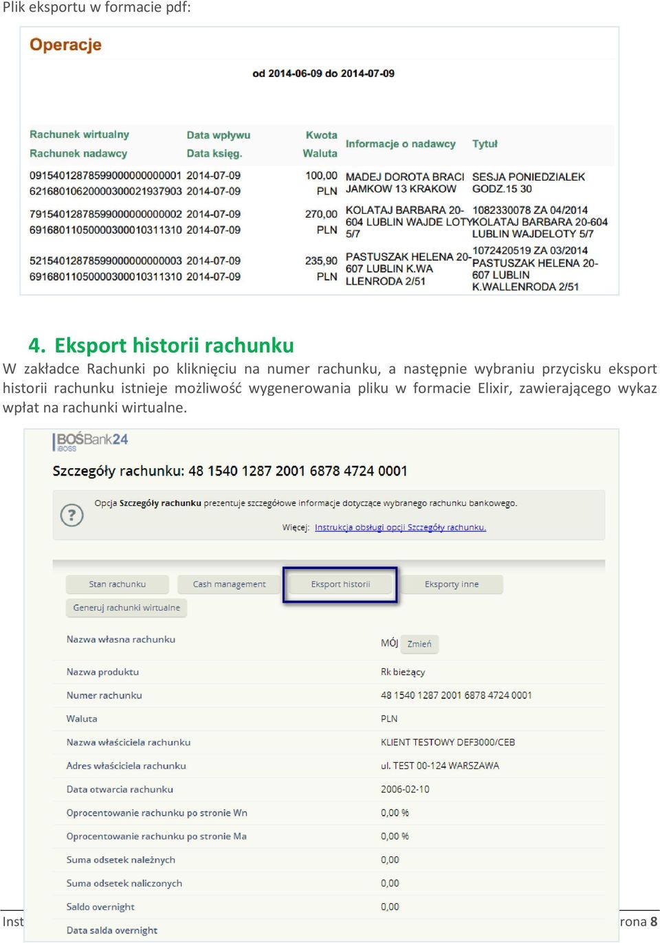 wybraniu przycisku eksport historii rachunku istnieje możliwość wygenerowania pliku w