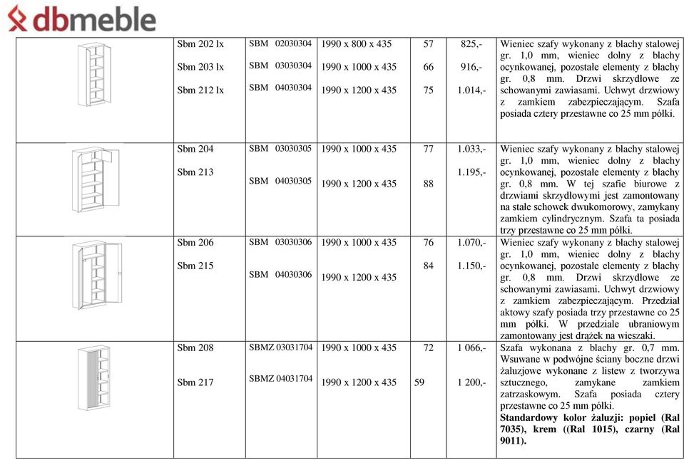 Szafa posiada cztery Sbm 204 Sbm 213 Sbm 206 Sbm 215 Sbm 208 Sbm 217 SBM 03030305 SBM 04030305 SBM 03030306 SBM 04030306 SBMZ 03031704 SBMZ 04031704 77 88 76 84 72 59 1.033,- 1.195,- 1.070,- 1.