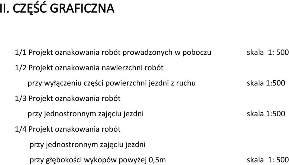 1:500 1/3 Projekt oznakowania robót przy jednostronnym zajęciu jezdni skala 1:500 1/4 Projekt