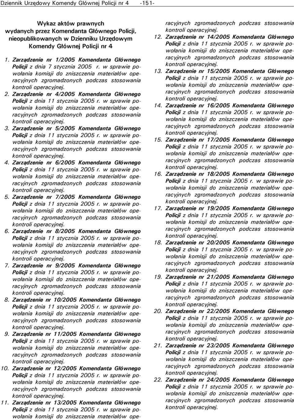 Zarządzenie nr 6/2005 Komendanta Głównego 5. Zarządzenie nr 7/2005 Komendanta Głównego 6. Zarządzenie nr 8/2005 Komendanta Głównego 7. Zarządzenie nr 9/2005 Komendanta Głównego 8.