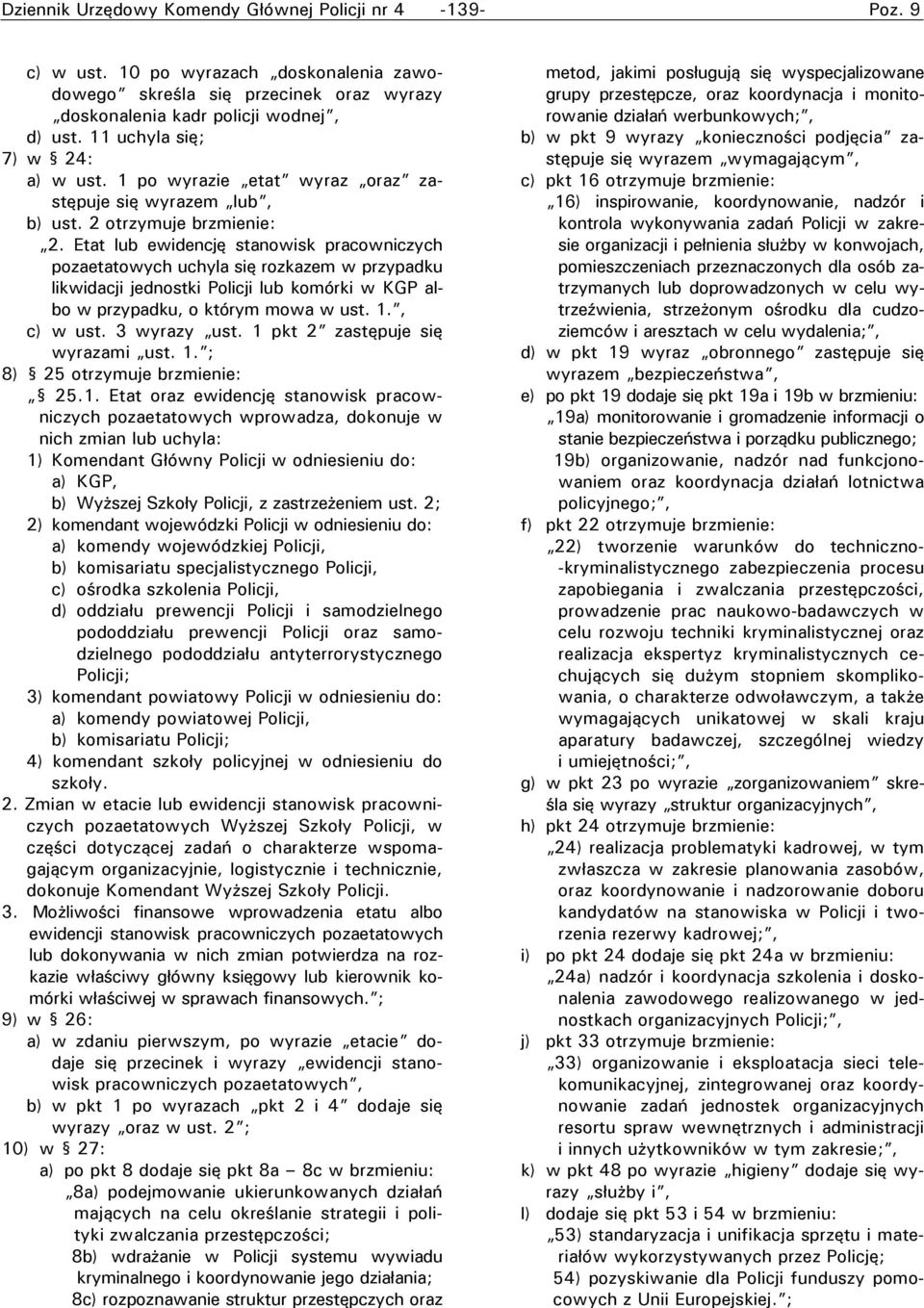 Etat lub ewidencję stanowisk pracowniczych pozaetatowych uchyla się rozkazem w przypadku likwidacji jednostki Policji lub komórki w KGP albo w przypadku, o którym mowa w ust. 1., c) w ust.