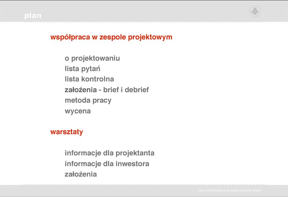 założenia - brief i debrief metoda pracy wycena