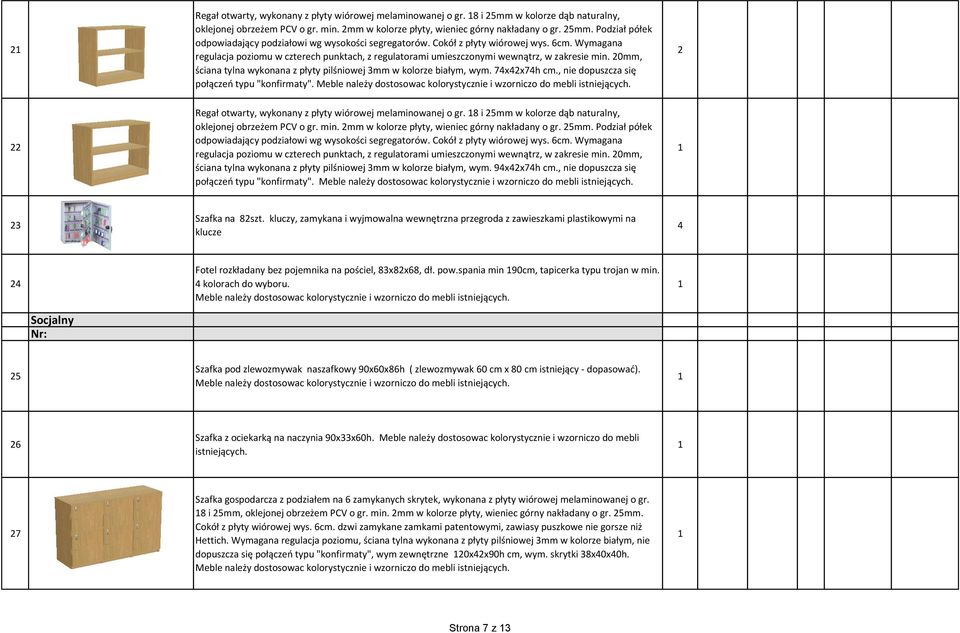 0mm, ściana tylna wykonana z płyty pilśniowej 3mm w kolorze białym, wym. 74x4x74h cm., nie dopuszcza się połączeń typu "konfirmaty".