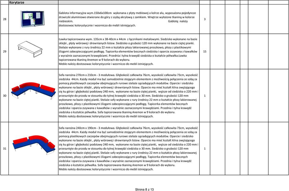 Siedzisko wykonane na bazie sklejki, płyty wiórowej i drewnianych listew. Siedzisko o grubości 0 mm wykonane na bazie ciętej pianki.