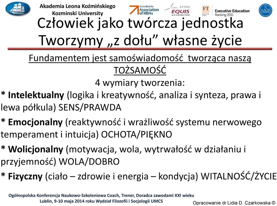 Emocjonalny (reaktywność i wrażliwość systemu nerwowego temperament i intuicja) OCHOTA/PIĘKNO * Wolicjonalny