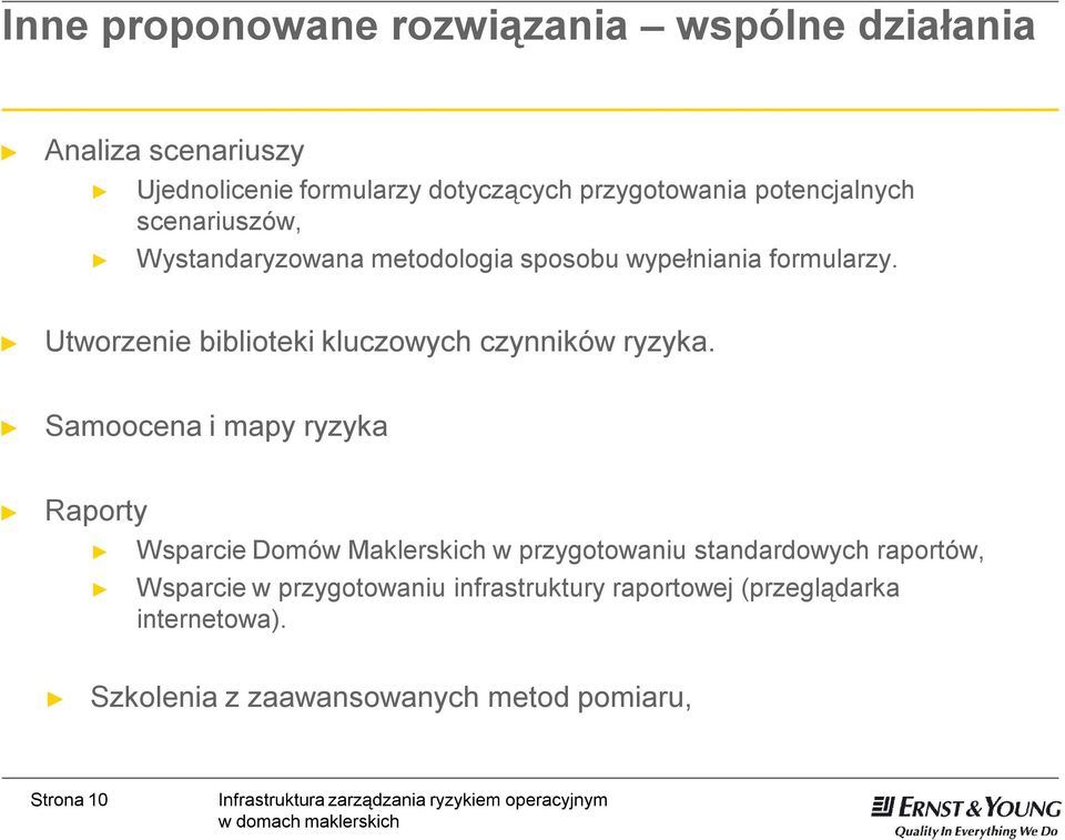 Samoocena i mapy ryzyka Raporty Wsparcie Domów Maklerskich w przygotowaniu standardowych raportów, Wsparcie w przygotowaniu infrastruktury