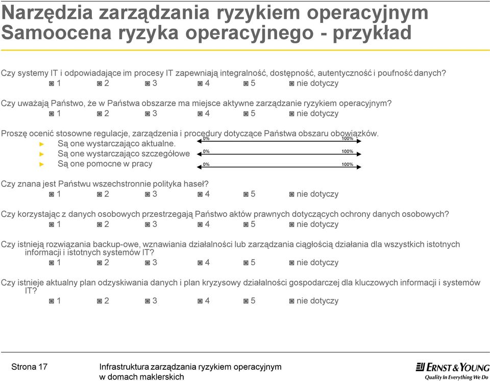 1 2 3 4 5 nie dotyczy Proszę ocenić stosowne regulacje, zarządzenia i procedury dotyczące Państwa obszaru obowiązków. Są one wystarczająco aktualne.