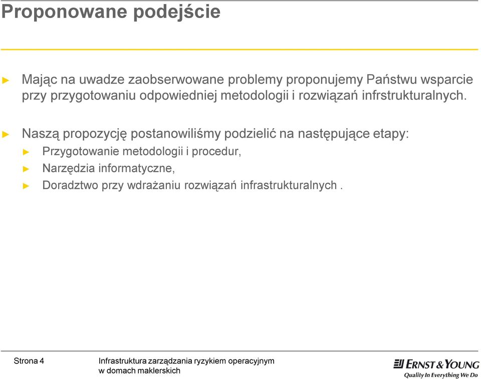 Naszą propozycję postanowiliśmy podzielić na następujące etapy: Przygotowanie metodologii i procedur,