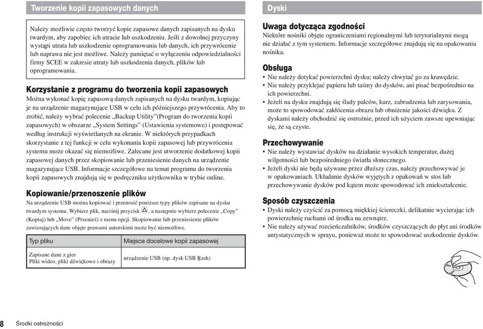 Nale y pami taç o wy àczeniu odpowiedzialnoêci firmy SCEE w zakresie utraty lub uszkodzenia danych, plików lub oprogramowania.