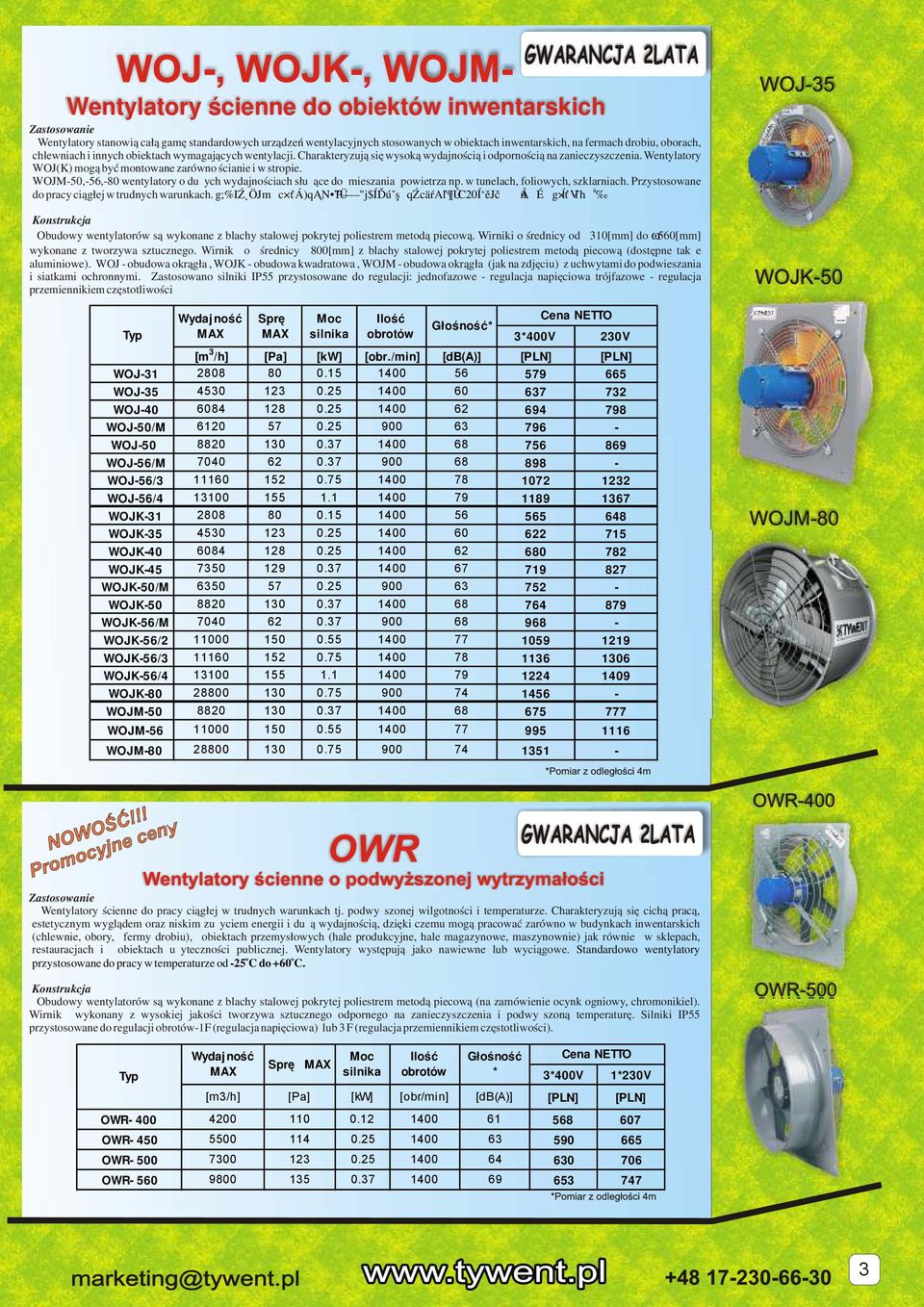 WOJM-50,-56,-80 wentylatry dużych wydajnściach służące d mieszania pwietrza np. w tunelach, fliwych, szklarniach. Przystswane ů d pracy ciągłej w trudnych warunkach.