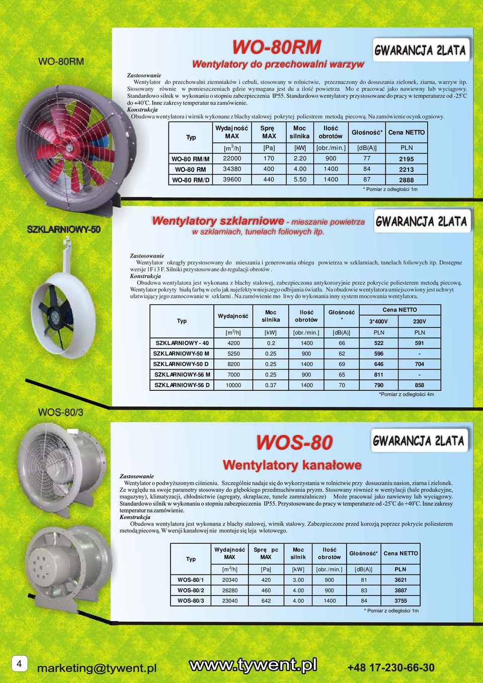 Standardw wentylatry przystswane d pracy w temperaturze d -25 C d +40 C. Inne zakresy temperatur na zamówienie.