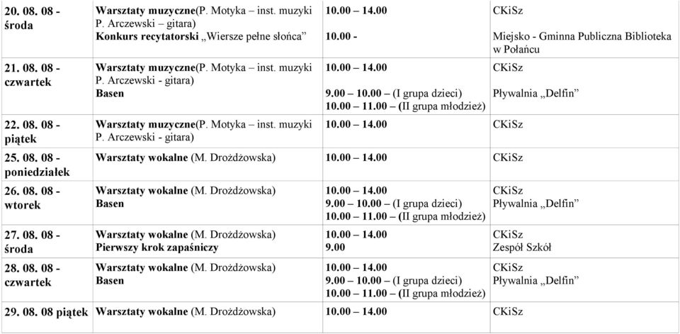 Arczewski gitara) Konkurs recytatorski Wiersze pełne słońca P.