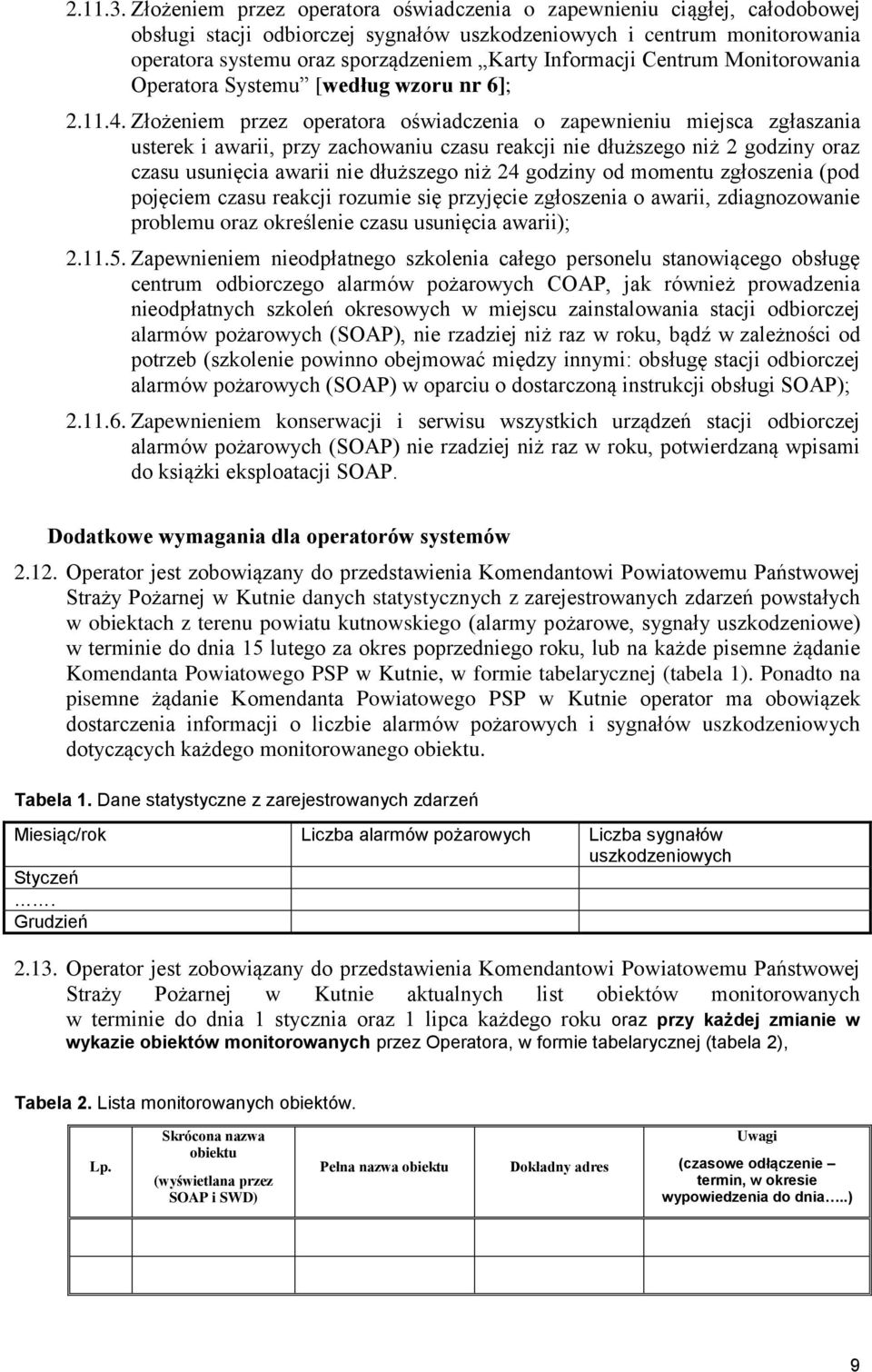 Informacji Centrum Monitorowania Operatora Systemu [według wzoru nr 6]; 2.11.4.