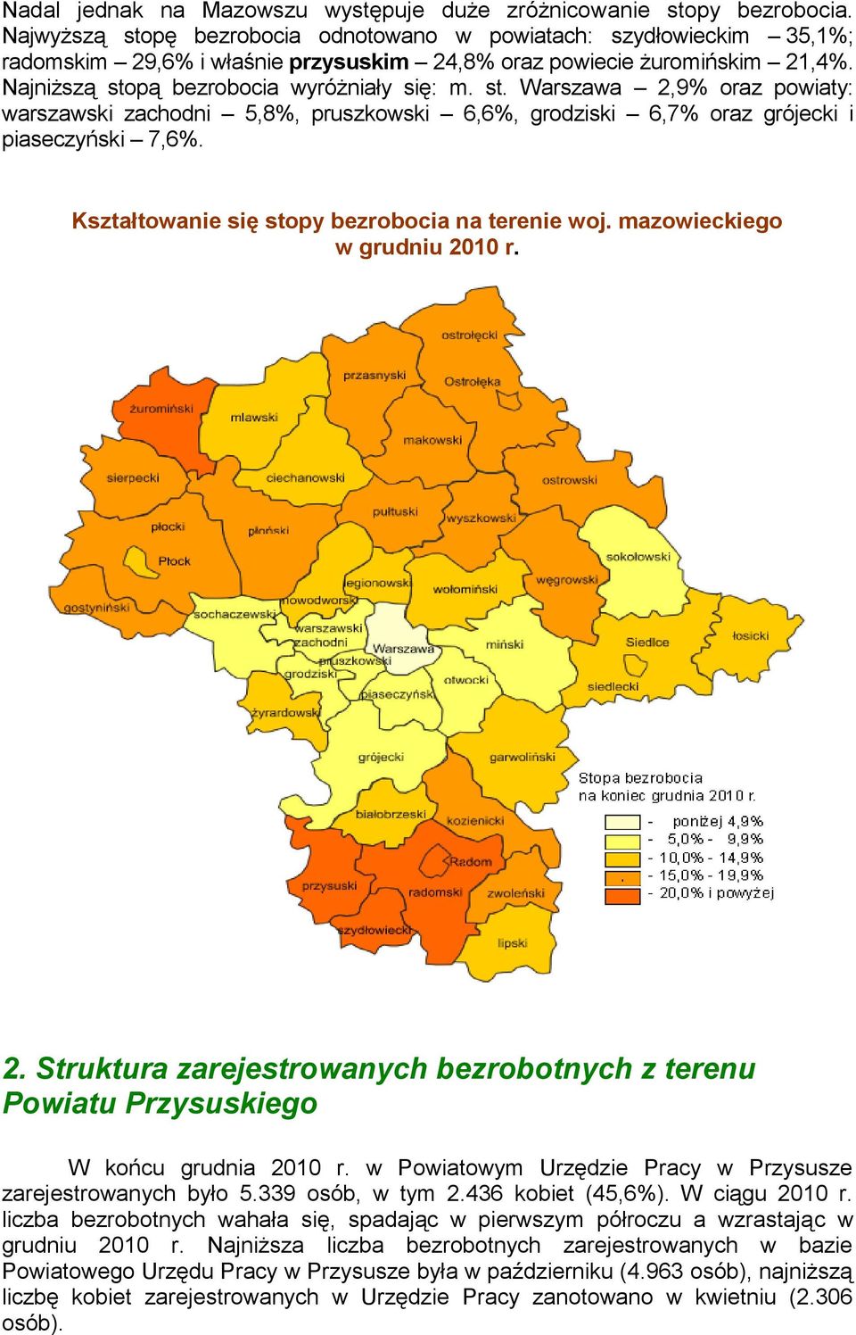 Kształtowanie się stopy bezrobocia na terenie woj. mazowieckiego w grudniu 2010 r. 2. Struktura zarejestrowanych bezrobotnych z terenu Powiatu Przysuskiego W końcu grudnia 2010 r.