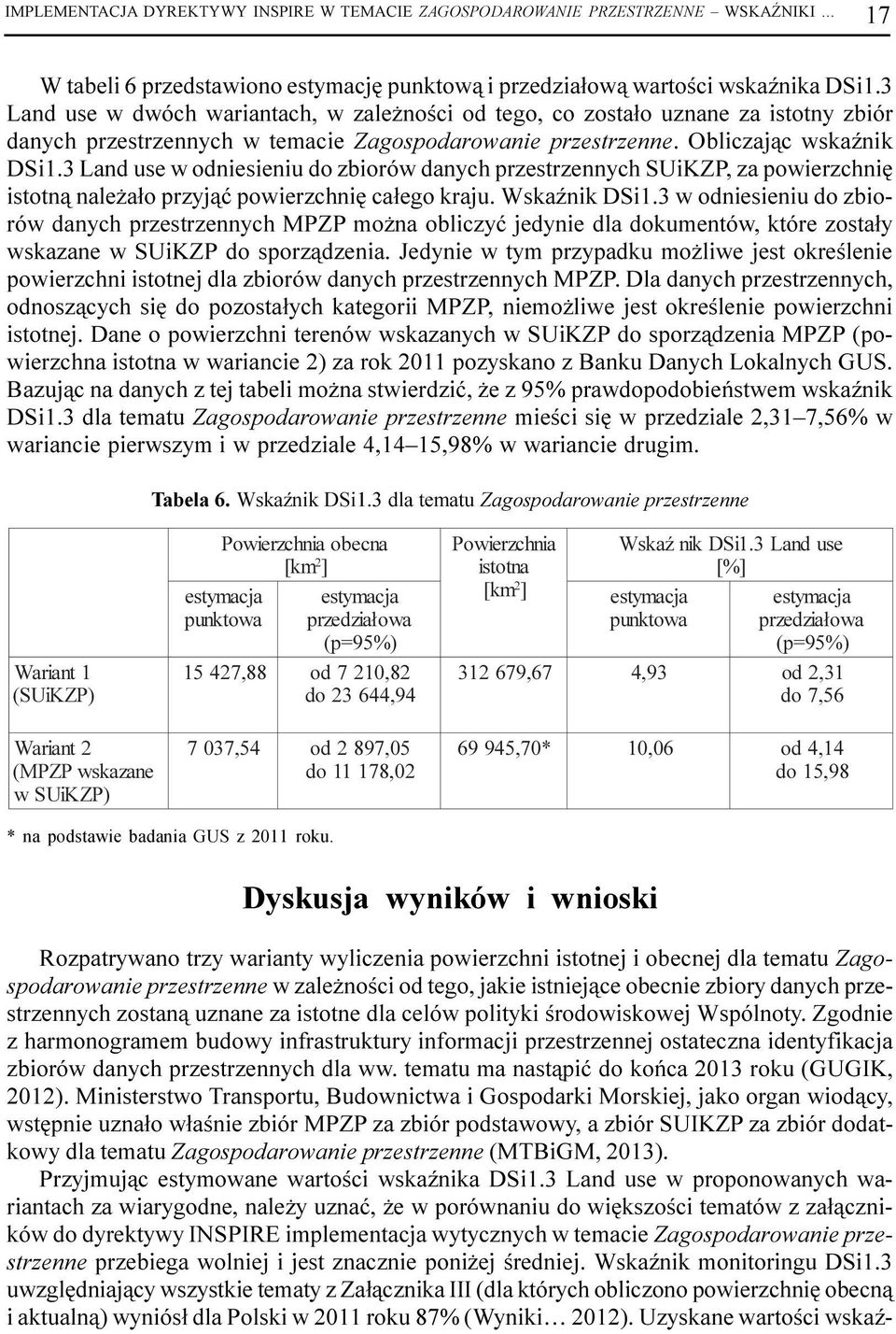 3 Land use w odniesieniu do zbiorów danych przestrzennych SUiKZP, za powierzchniê istotn¹ nale a³o przyj¹æ powierzchniê ca³ego kraju. WskaŸnik DSi1.