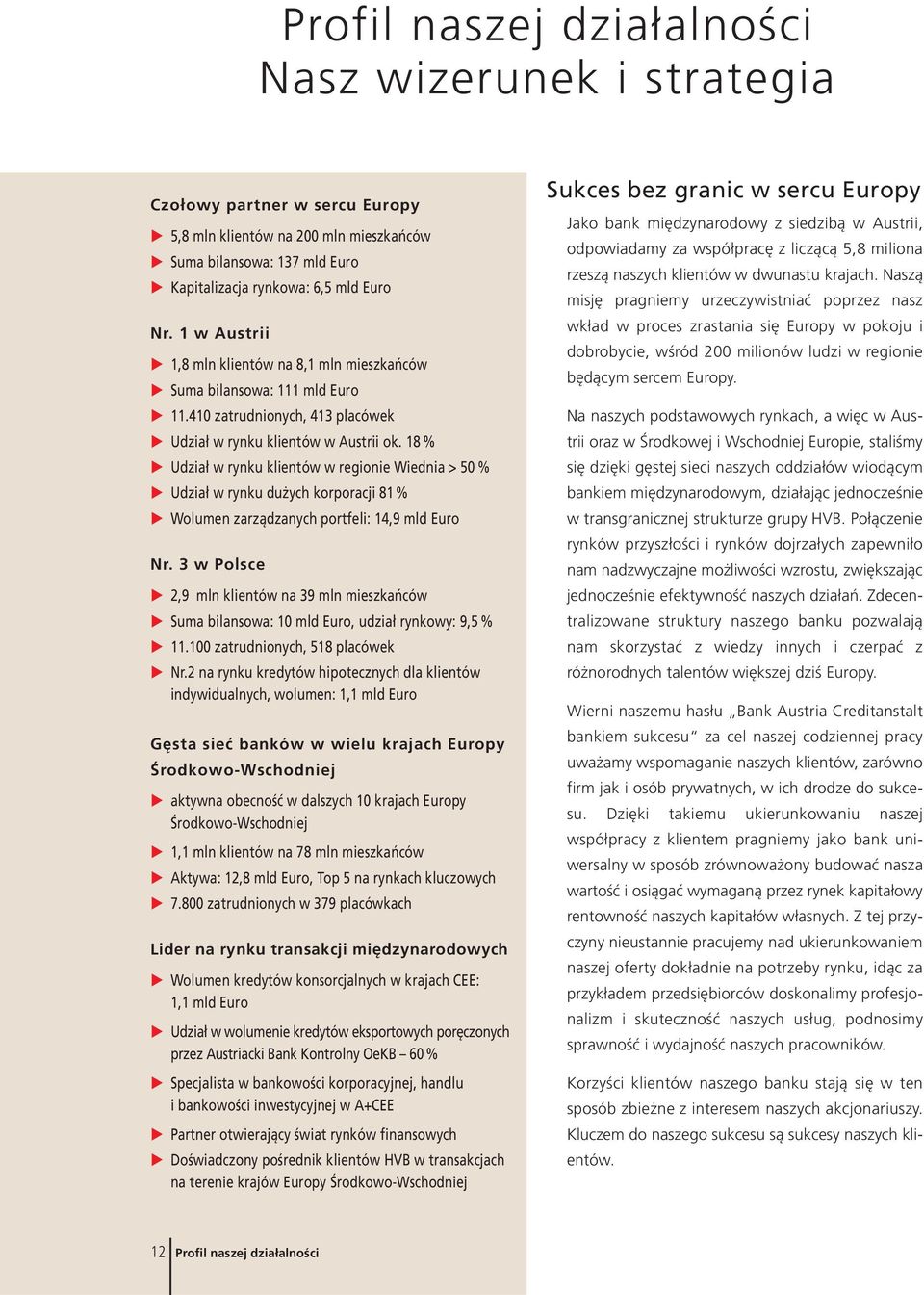 18 % Udział w rynku klientów w regionie Wiednia > 50 % Udział w rynku dużych korporacji 81% Wolumen zarządzanych portfeli: 14,9 mld Euro Nr.