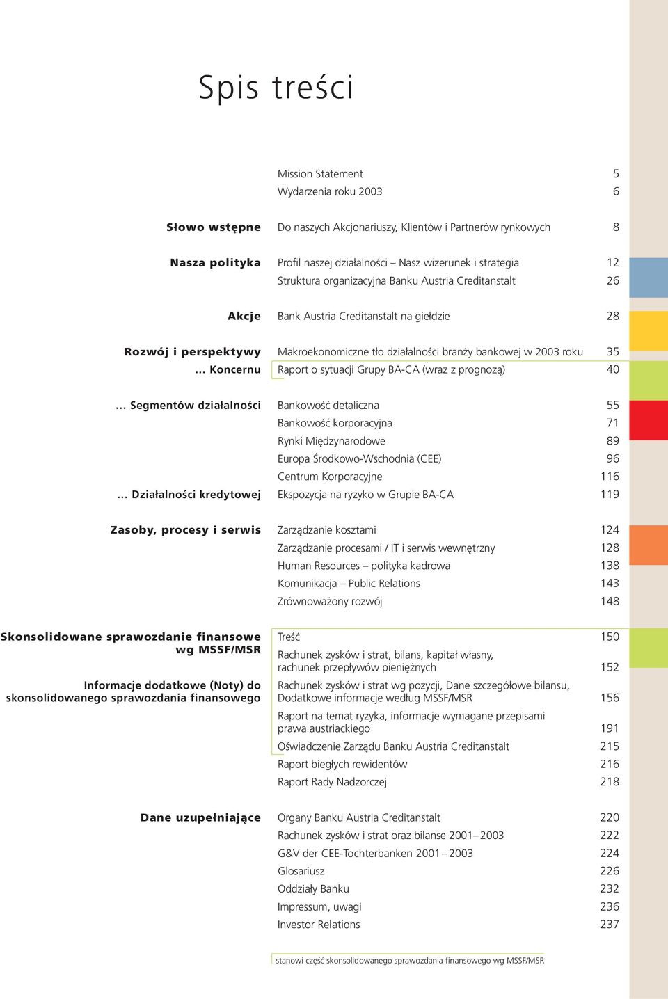 Raport o sytuacji Grupy BA-CA (wraz z prognozą) 40 Segmentów działalności Bankowość detaliczna 55 Bankowość korporacyjna 71 Rynki Międzynarodowe 89 Europa Środkowo-Wschodnia (CEE) 96 Centrum